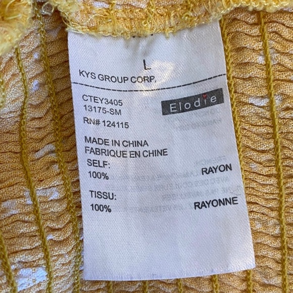 Elodie Smocked Yellow White Floral Stretch Ruffle Peasant Crop Top, Size Large - Picture 7 of 8